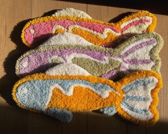 Handmade Tufted Fish Wall Art, Trout textile tapestry, home decor, Unique Housewarming Gift, Nursery