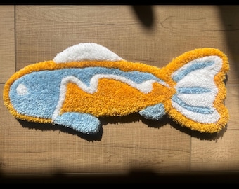 Arte de pared con peces copetudos, tapiz textil de trucha hecho a mano, decoración del hogar, regalo único de inauguración de la casa, guardería