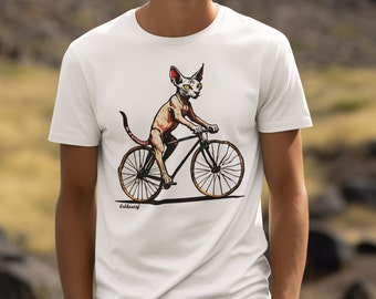 Sphynx T-Shirt, Cat Riding a Bike, CatLover Gift, Cycling Fanatic, Bike Nerd, Bicycle T-Shirt, Animal Lovers, Eco-Friendly Cotton