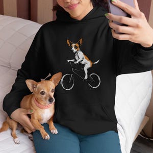 Sudadera con capucha de perro Jack Russel montando en bicicleta, sudadera con perro de dibujos animados en bicicleta, regalo divertido para amantes de las mascotas, sudadera con capucha de perro adorable, sudadera con capucha con gráfico único