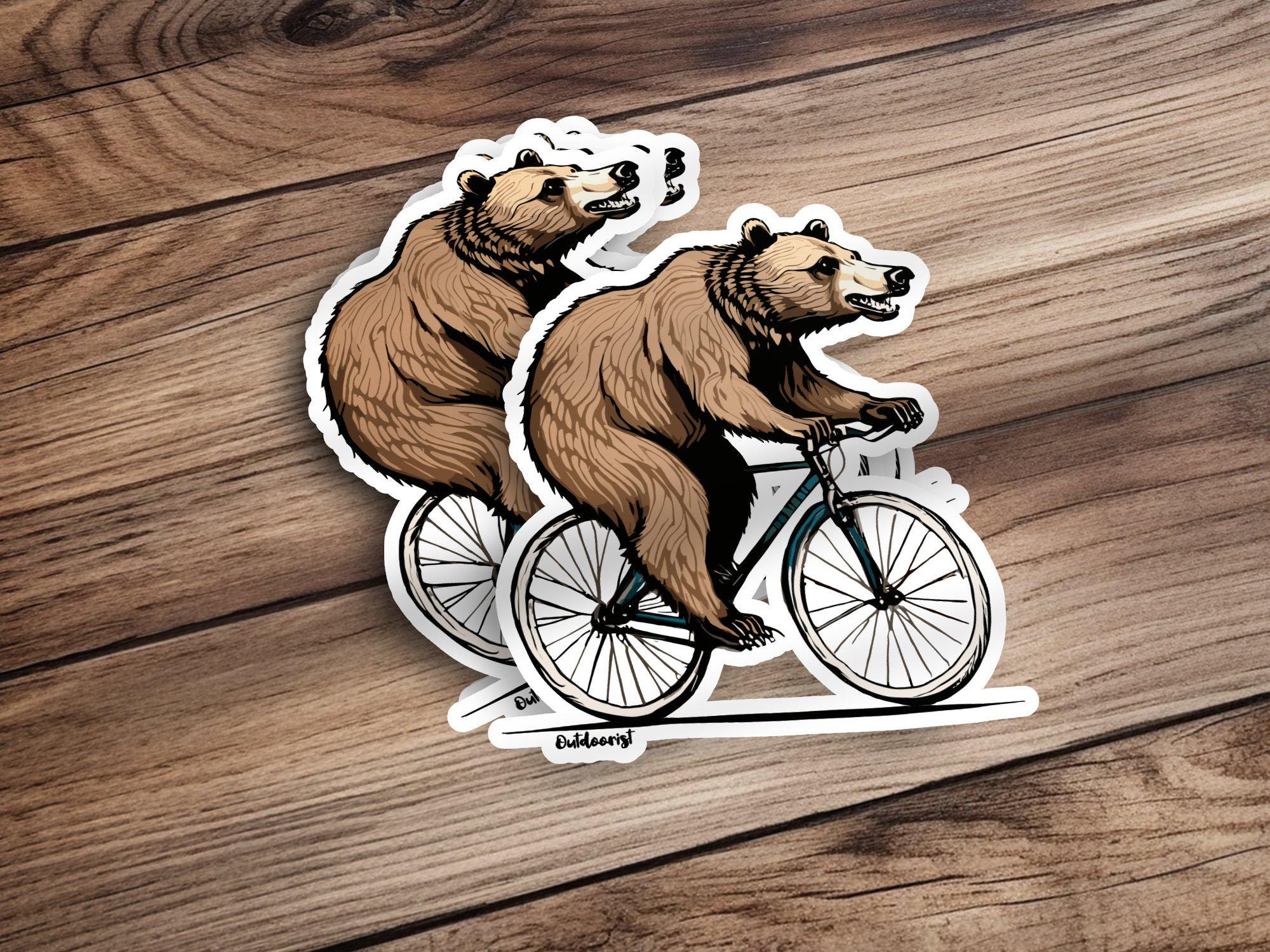 Cycling Grizzly Bear Sticker, Funny Bear on Bike Decal, Bear Riding Bicycle Sticker, Outdoor Adventure Sticker, Quirky Animal Sticker