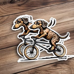 Cute Dachshund Dog Riding Bicycle Sticker, Cartoon Dog on Bike Decal, Funny Animal Biking Sticker, Whimsical Dog Art Sticker