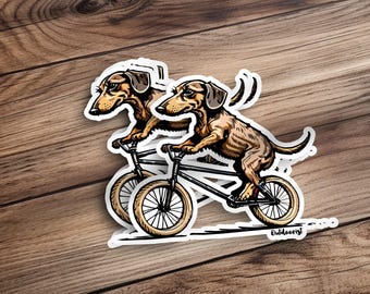 Cute Dachshund Dog Riding Bicycle Sticker, Cartoon Dog on Bike Decal, Funny Animal Biking Sticker, Whimsical Dog Art Sticker
