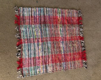 Vintage Handwoven Rag Rug, Colorful Rug, Hit and Miss Rug New Old Stock