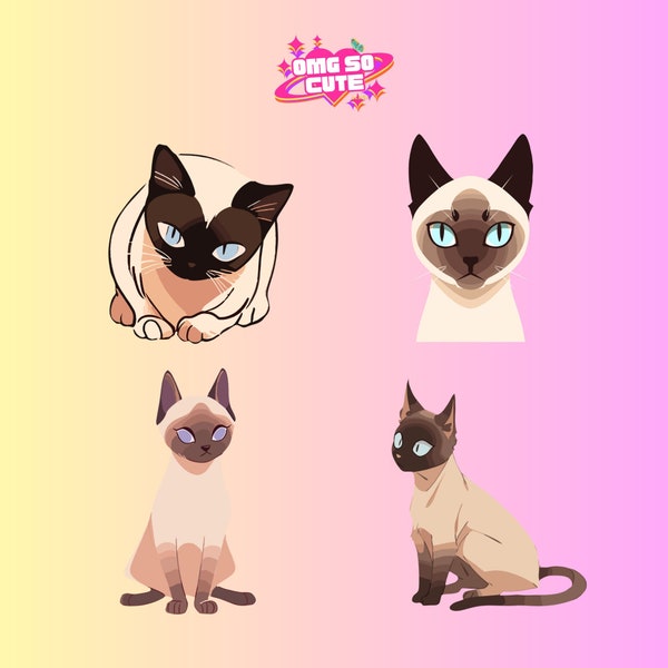 Siamese Cat Clipart PNG, 24 Siamese Cat Bundle Set, Siamese Cat Illustration, Cute Cat PNG Files, Animal Illustration, Digital Craft, Pets
