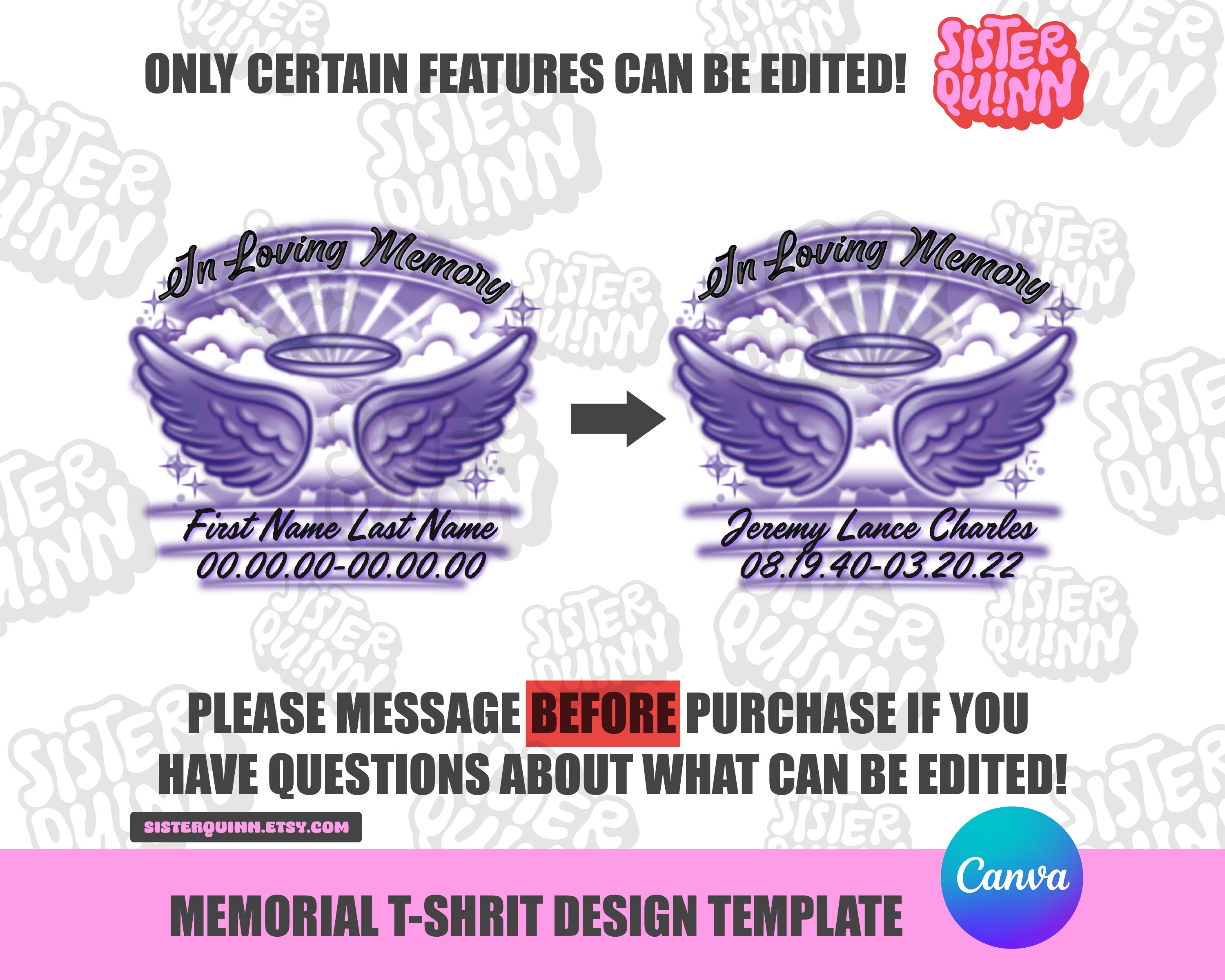 In Loving Memory Angel Wings Canva Template Purple Celebration of Life ...