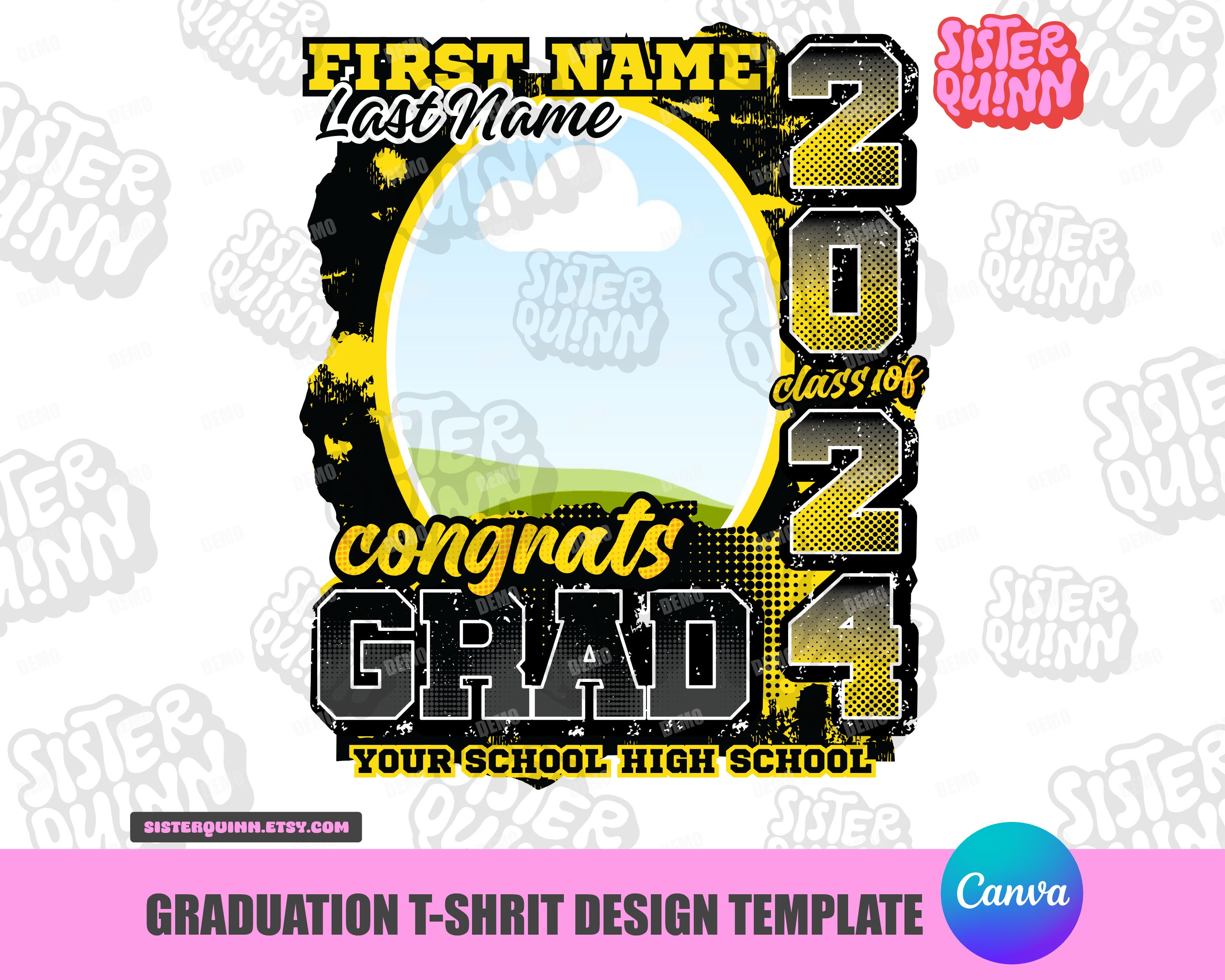 Congrats Grad Graduation Black and Yellow Canva Template Class of 2024 ...
