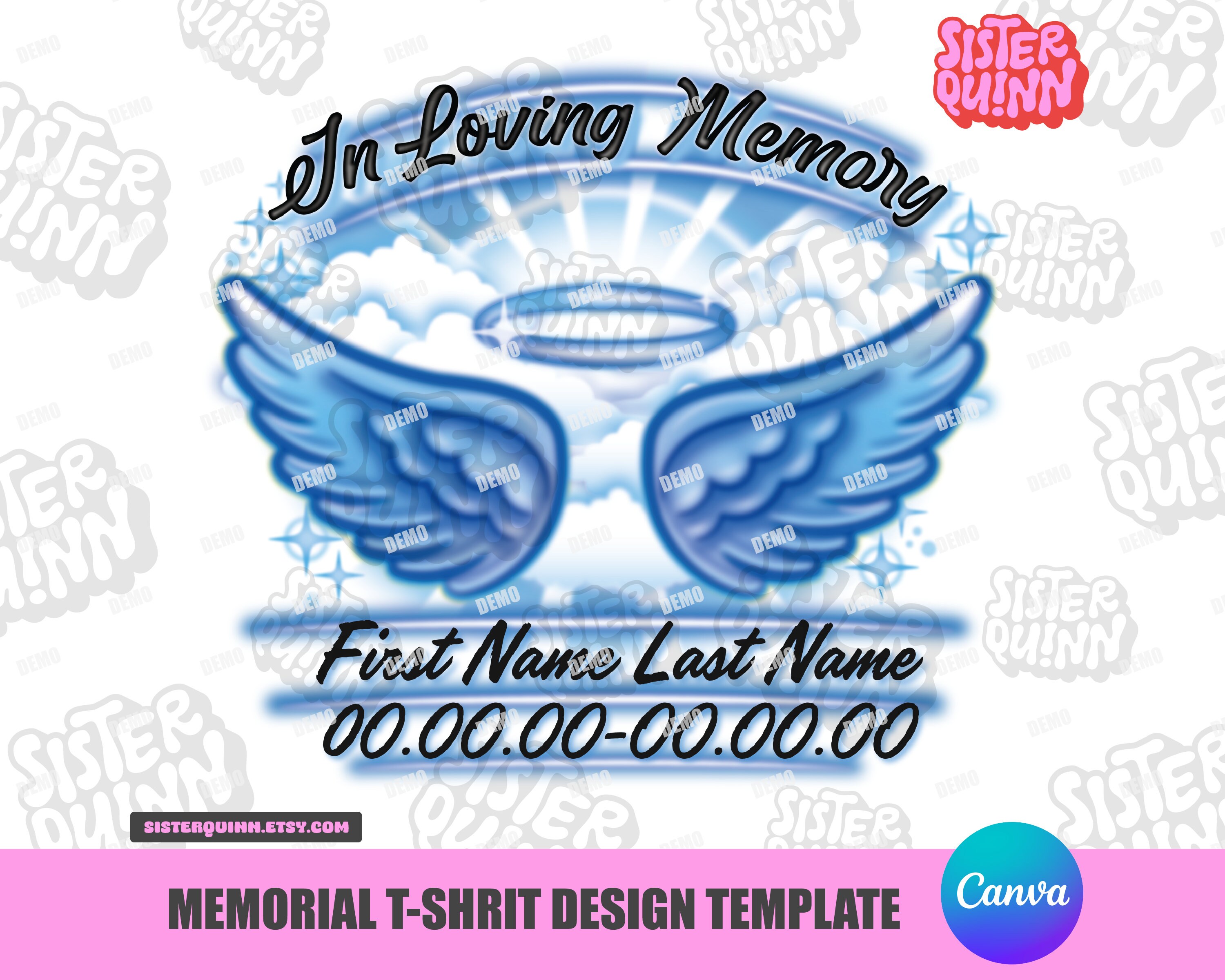 In Loving Memory Angel Wings Canva Template Blue Celebration of Life ...