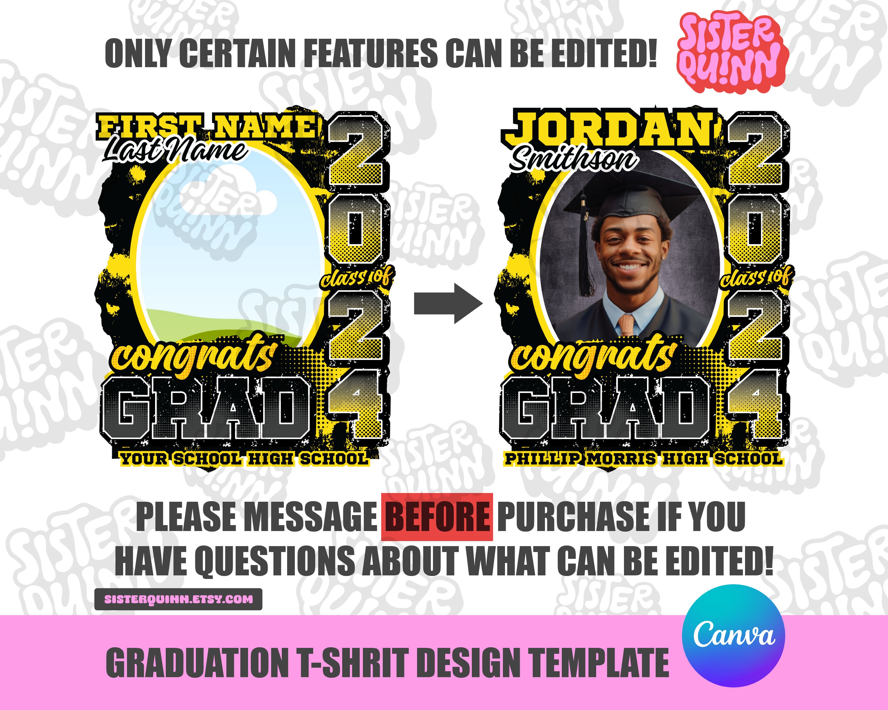 Congrats Grad Graduation Black and Yellow Canva Template Class of 2024 ...
