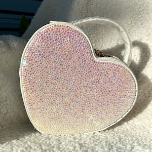 Hand-Rhinestoned Heart Handbag & Crossbody Purse