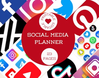 EDITABLE Social Media Content Calendar | Social Media Marketing Planner | Digital Download | Social Media Monthly Content Planner