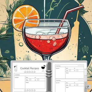 Diario di ricette per cocktail - Diario di mixology vuoto pronto per la stampa per il tuo raccoglitore - Cartoline di ricette per cocktail - Libro di ricette per bevande - PDF stampabile