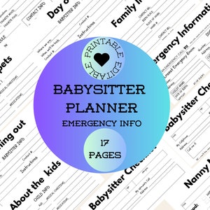 Note sulla babysitter / Pianificazione della babysitter / In caso di emergenza / Informazioni di contatto dell&#39;asilo nido / Informazioni sulla babysitter / Raccoglitore per tata / Pdf compilabile
