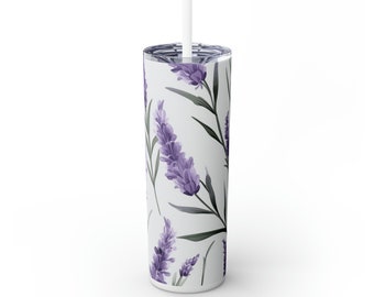 Hello Spring, Tumbler Design art, Purple Lavender,  20 oz, Straw, gift,