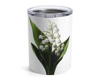 Tumbler 10oz, Hot and Cold Drinks, White and Green, Lily of the Valley, Kitchen Decor, Party Favor, Fun Gifts