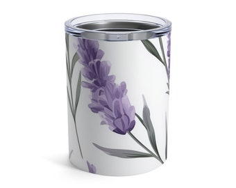 Lavender Purple White Tumbler 10oz | Floral Drinkware | Small Tumbler Cup | Elegant Gift | Lavender Lover Gift |Fun and Colorful gift