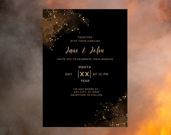 Wedding Invitation Template, Black & Gold Ink