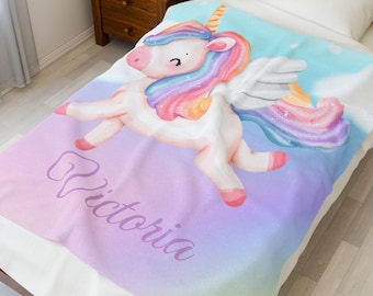 Personalized Fantasy Unicorn Plush Blanket for Girls, Kids Bedroom Decor, Cozy Couch Throw, Nursery Bedding, Custom Name, Soft Throw Blanket
