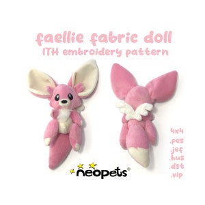 Può includere: Una bambola di stoffa rosa con orecchie e ali bianche. La bambola è un personaggio di Neopets ed è disponibile in una varietà di formati di file di ricamo, tra cui PES, JEF, HUS, DST e VIP.