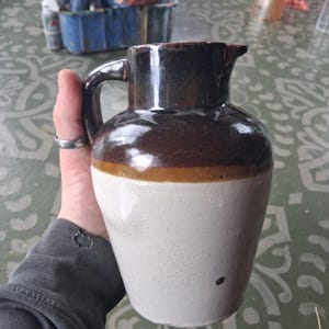 Vintage 3 toned stoneware jug crock 6&quot;