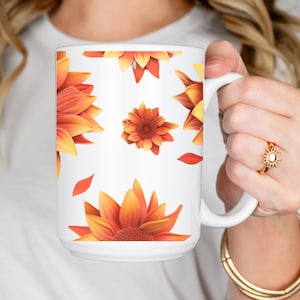 Sunflower Radiance 15oz Mug, Mug Wrap, Birthday Gift, Gift for Her, Sunflower Lovers, Coffee Mug with Sunflowers, Coffee Cup