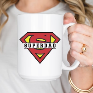 スーパーパパコーヒーマグ、コーヒー愛好家のためのスーパーヒーローをテーマにしたセラミックマグ、ホワイトセラミック11オンス、15オンスマグ、父の日ギフト、お父さんへのギフト