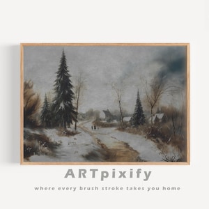 Christmas Village Snowy Winter Art Rustic Wall Decor Cottagecore Decor Country Christmas Painting Rustic Winter Decor  Winter Scene Canvas
