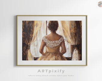Woman Portrait Digital Downloadable Print of Oil Painting Vintage Art for Living Room Wall Decor for Art Lover Lady Portrait Moody Wall Art