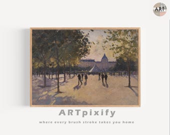 Autumn Home Decor | Paris Fall Scene | Antique Oil Painting | Vintage Fall Decor | Fall Canvas Art | Rustic Autumn Decor | Paris Art Print