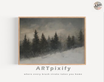 Forest Print Snowy Winter Landscape Art for Farmhouse Decor Rustic Christmas Vintage Winter Print of Winter Wonderland Tree Painting Winter