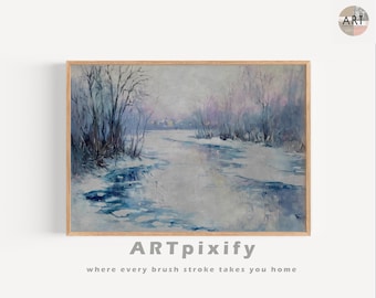 Winter River Snow Decor for Home Rustic Wall Decor Cozy Winter Decor Winter Wonderland Winter Art Print of Winter Landscape Snowy Painting