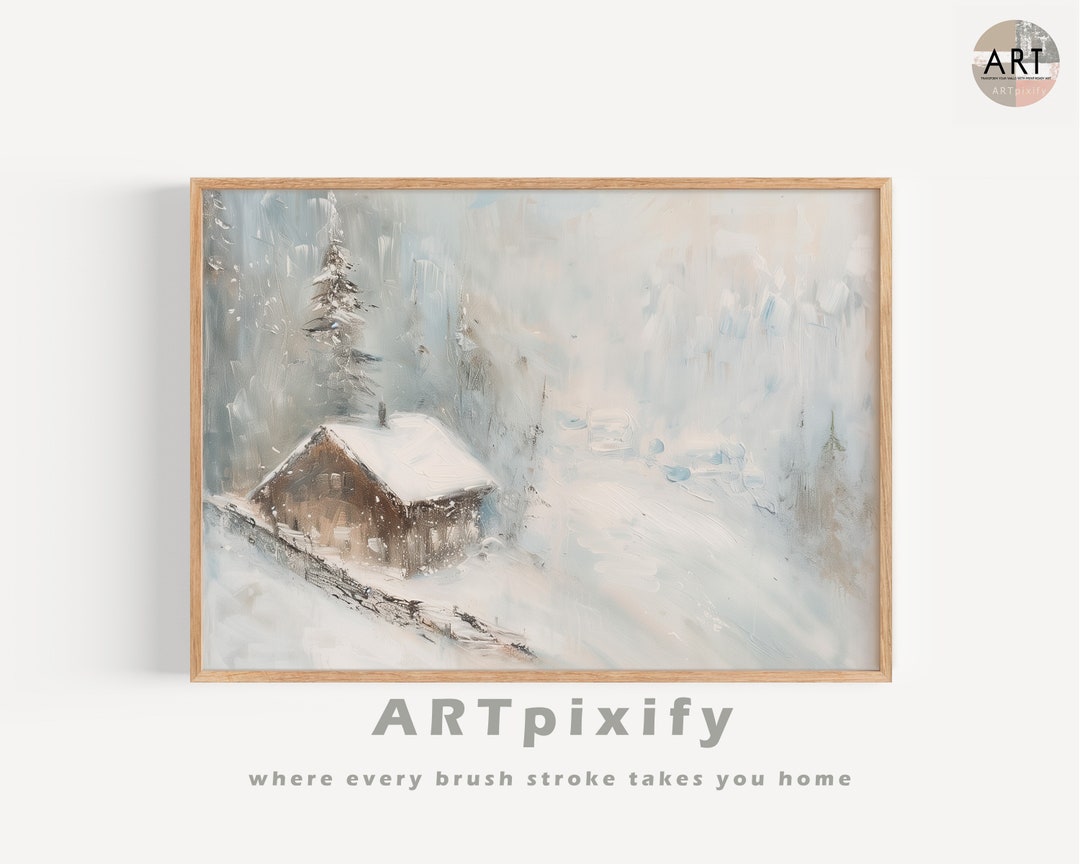Secluded Winter Cabin Digital Painting of Serene Snowscape Art for ...
