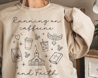 Christian Sweatshirt | Faith & Caffeine Crewneck | Coffee and Jesus | Inspirational Sweatshirts | Religious Gift | Coffee Faith Apparel