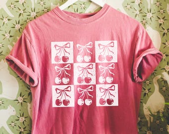 Comfort Colors® Cherry Shirt | Checkered Fruit Tee | Retro Summer Aesthetic | Cute Cottagecore Graphic | Cherry Lover Gift | Girly Top