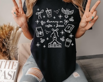 Comfort Colors® Running on Jesus and Coffee Shirt | Christian Shirts | Coffee Lover Gift | Faith and Caffeine Tee | Faith Based Unisex Shirt