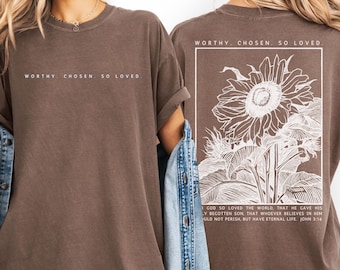 Comfort Colors® Christian Shirt | Jesus Loves You Tee | Bible Verse John 3:16 | Boho Faith TShirt | Fall Christian Shirts | Wildflowers