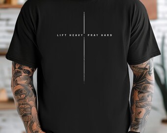 Comfort Colors® Christian Shirt | Lift Heavy Pray Hard Shirt | Trendy Christ Gym Tee | Gift For Christian Men | Minimalist Jesus Streetwear