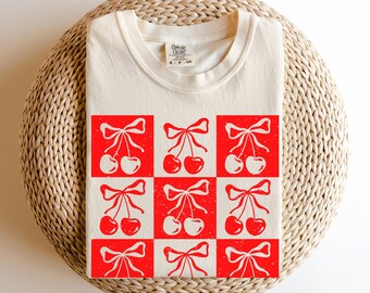 Comfort Colors® Cherry Shirt | Checkered Fruit Tee | Retro Summer Aesthetic | Cute Cottagecore Graphic | Cherry Lover Gift | Red Cherries