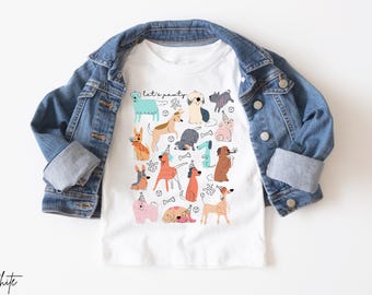 Party Dog Toddler Shirt | Dogs Shirt for Kid | Toddlers Doggie Shirts | Dogs Lover Gift | Animal Lover Tee | Different Dog Breed Shirt