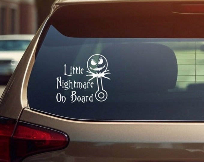 Featured listing image: Add Some Spooky Charm to Your Ride with Our 'Little Nightmare on Board' Vinyl Decal - Perfect for Halloween Vibes All Year Round!