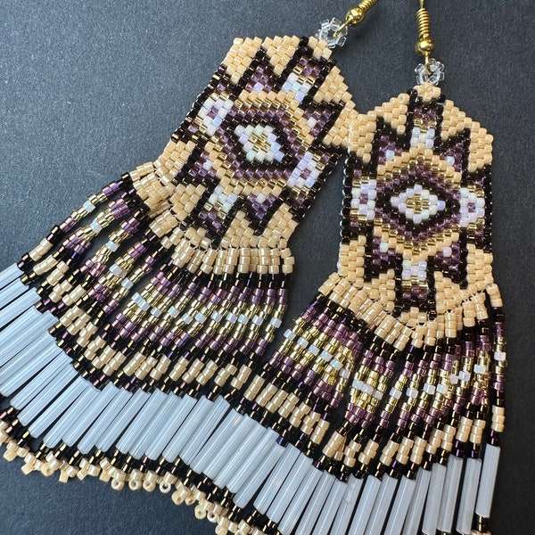 Tumbleweed Prairie | Handmade Earrings, Native American Bead Fringe Earrings, Boho jewelry, seed bead earrings, Coachella Fashion, Artsy