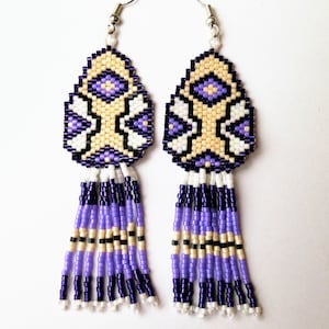 Purple Pow Wow | Beadwork earrings, Beaded earrings, Ethnic earrings, Indian Jewelry, Seed Beads, Boho Earrings, Fringe earrings, Handmade