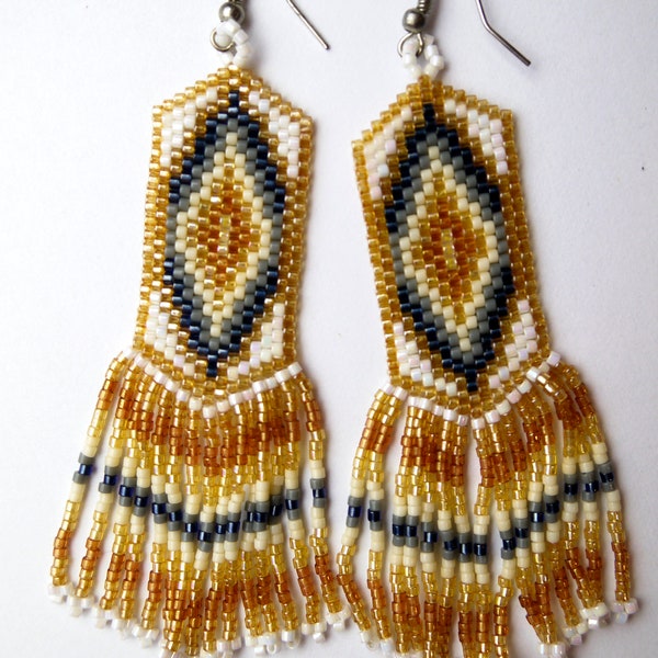 Desert Sands | Earthy, Goddess Earrings, Native American Beads, Fringe Earrings, Boho jewelry, seed bead earrings, ON SALE