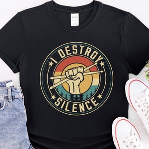 Funny Drummer shirt, vintage look vintage feel musician T Shirt, I Destroy Silence gift for drummer, Drumming T-Shirt, Youth drummer sizes