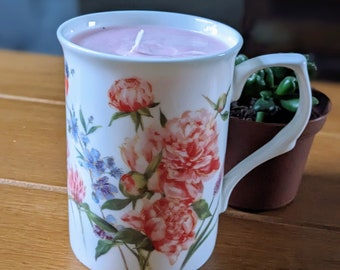 Bluebird and Floral Bone China Mug Candle