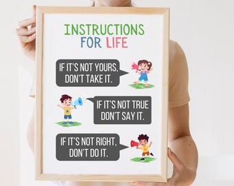 Instructions For Life | Printable House Rules For Kids | Family Rules Sign | Helps Kids Make Good Choices | Print At Home Letter Size