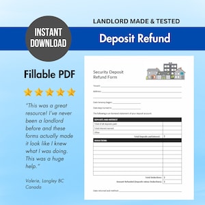 Formulario de reembolso rellenable de depósito de seguridad/daños/formulario de alquiler del propietario/deducción de dinero por daños causados por los inquilinos/hecho y probado por el propietario