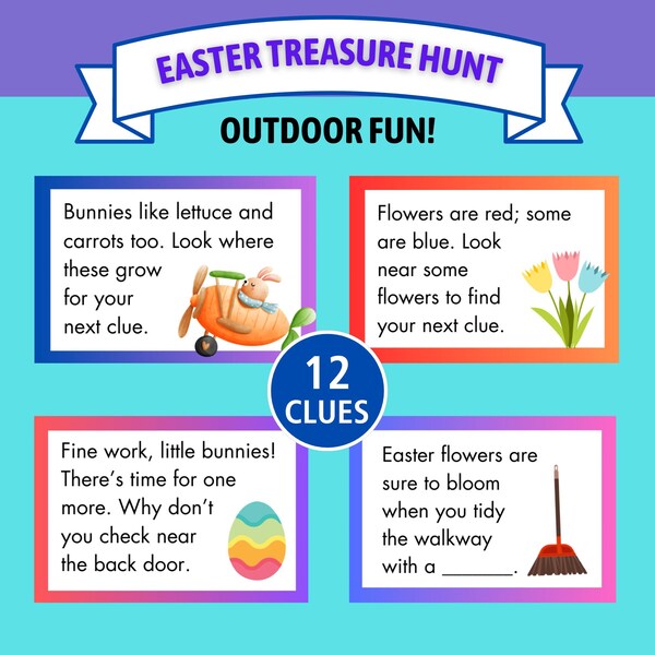 Easter Scavenger Hunt Printable | Kids Outdoor Activity | Easter Treasure Hunt | Fun Easter Game | Clue Cards To Find Easter Eggs