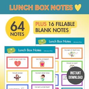 Notes encourageantes pour la boîte à lunch des enfants | 64 affirmations positives | BONUS 16 cartes à remplir avec images | Messages doux faciles à comprendre