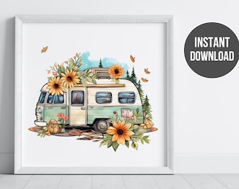 VW Kombi Van Print: Retro Campervan Art (Digital Download)